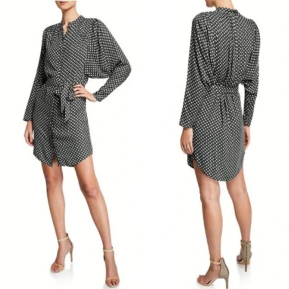 Joie Myune Tie Waist button down shirtdress black printed dolman sleeve Sz M - Picture 13 of 13